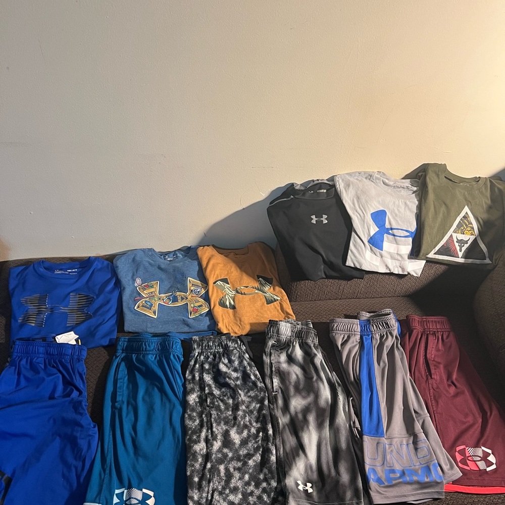 Under Armour Kids Athletic Shorts Bundle - Blue, Teal, Black, Gray, Maroon